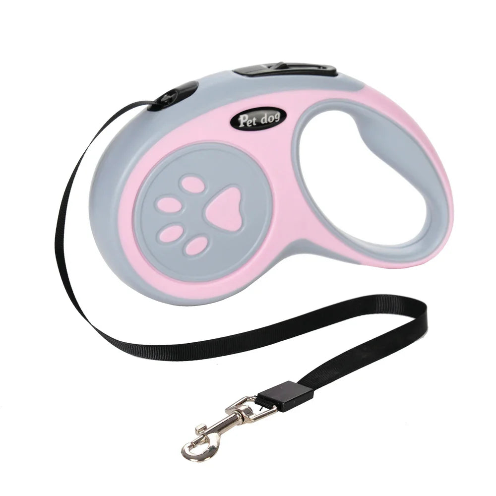 Retractable Dog Leash 3m/5m (9.8ft/16.4ft) Nylon Rope with Quick-Release ABS Case and Paw Print Keychain