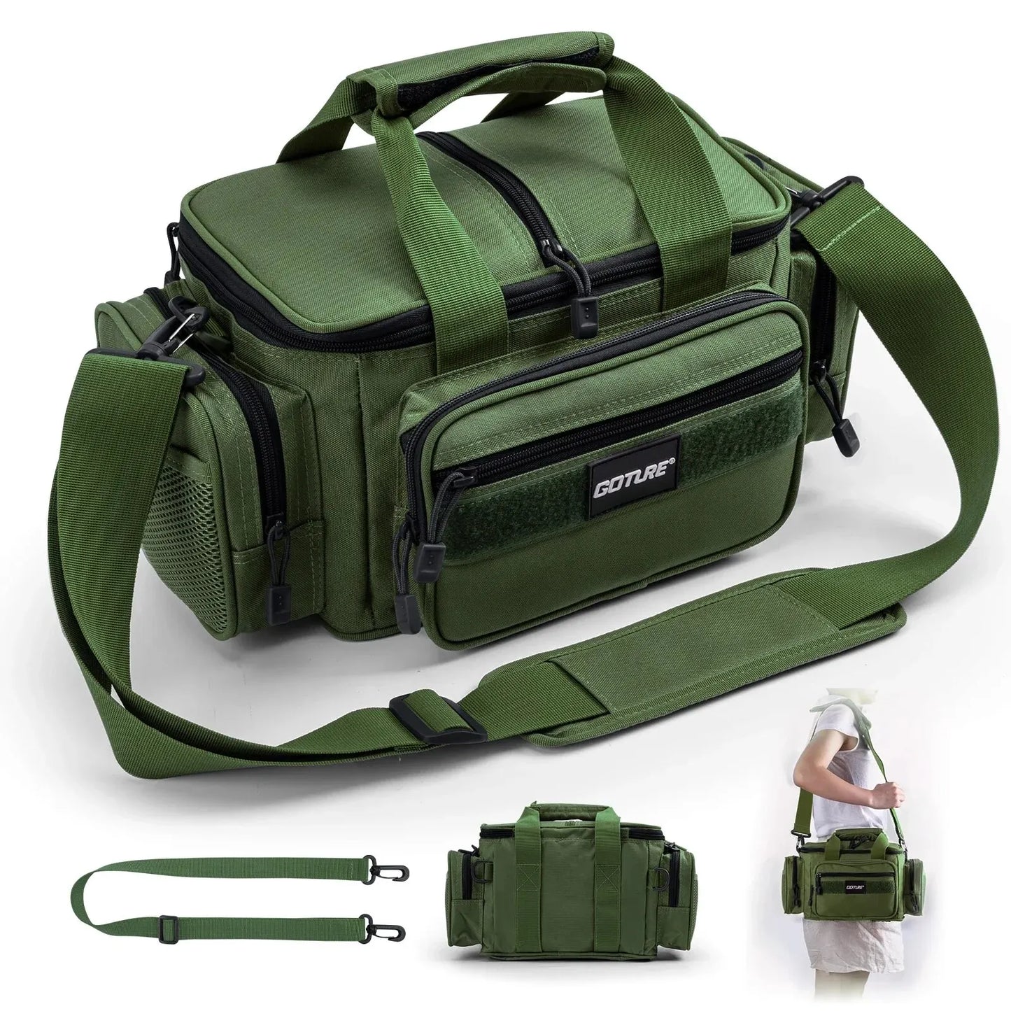 Fishing Tackle Bag 14.96 x 9.05 x 7.48 in (38 x 23 x 19 cm) High-Capacity 600D Oxford Shoulder Backpack for Fishing, Camping & Cycling