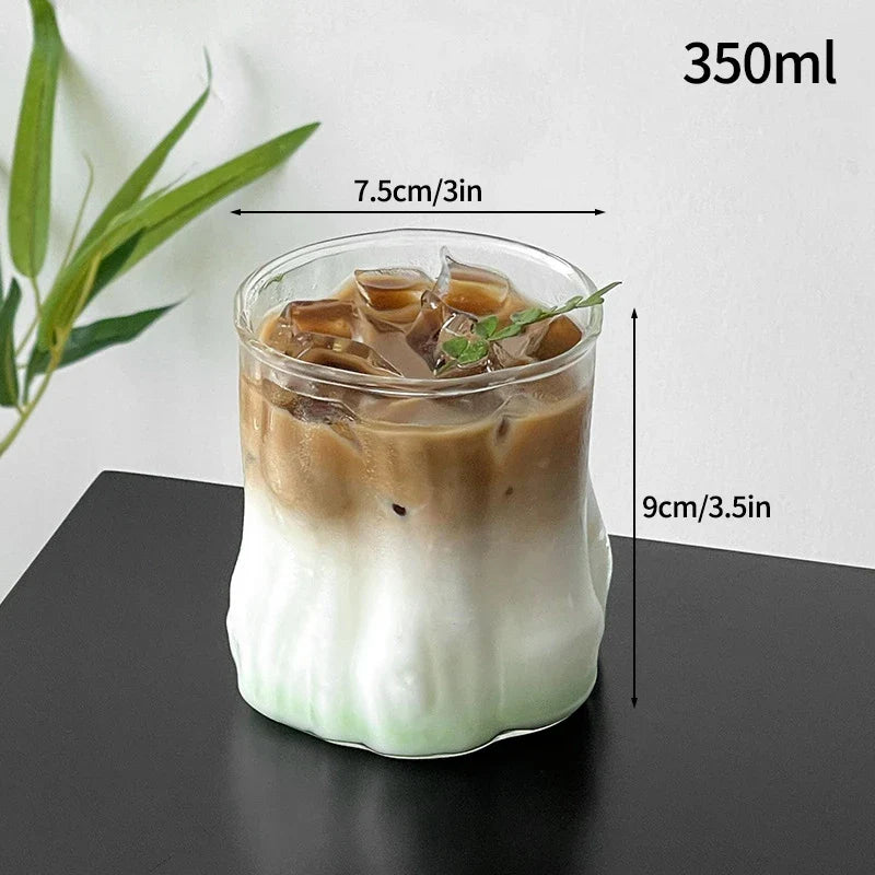 Aesthetic Borosilicate Glass Coffee Cups – Heat-Resistant Iced Coffee & Tea Glasses, 350ml (12oz) & 465ml (16oz)