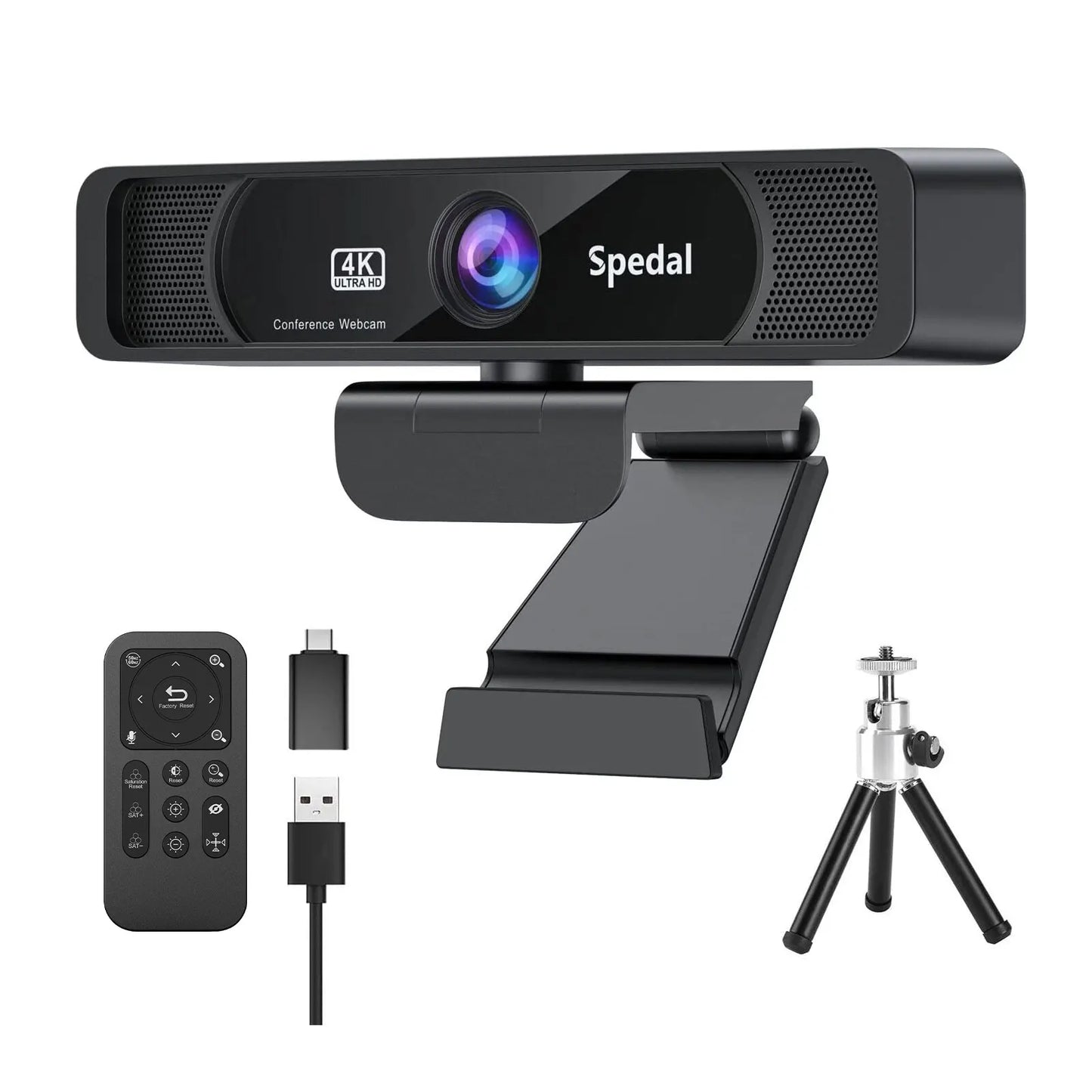 4K USB Webcam 3840x2160 30fps 120° Wide-Angle with Microphone & Remote — Streaming Camera for PC, Mac, Linux
