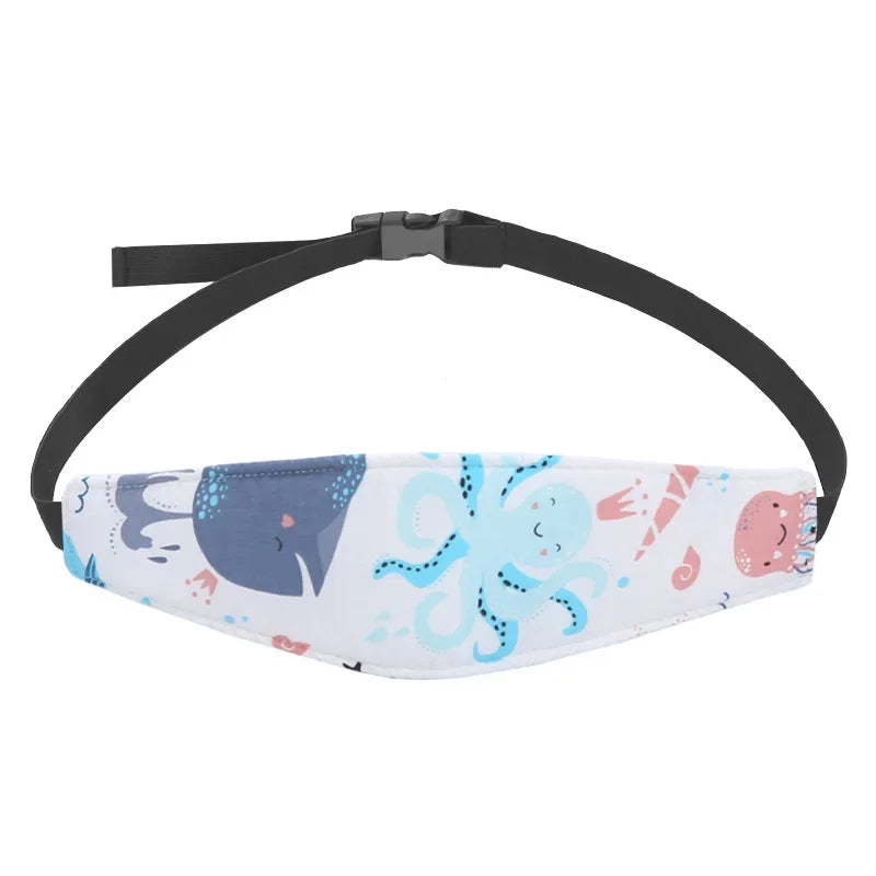 Infant Head Support Pillow for Car Seat & Stroller — Adjustable Belt Fastening Sleep Positioner, Unisex Cartoon Design