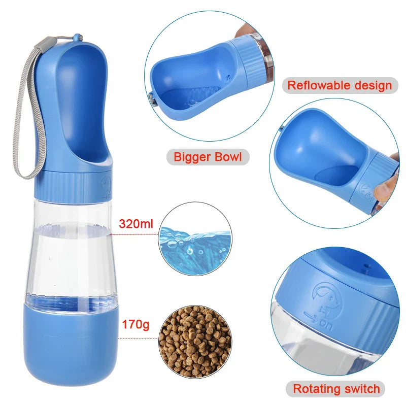 Portable 2-in-1 Dog Water Bottle with Food Container – Travel Pet Water Dispenser for Small to Large Dogs & Cats