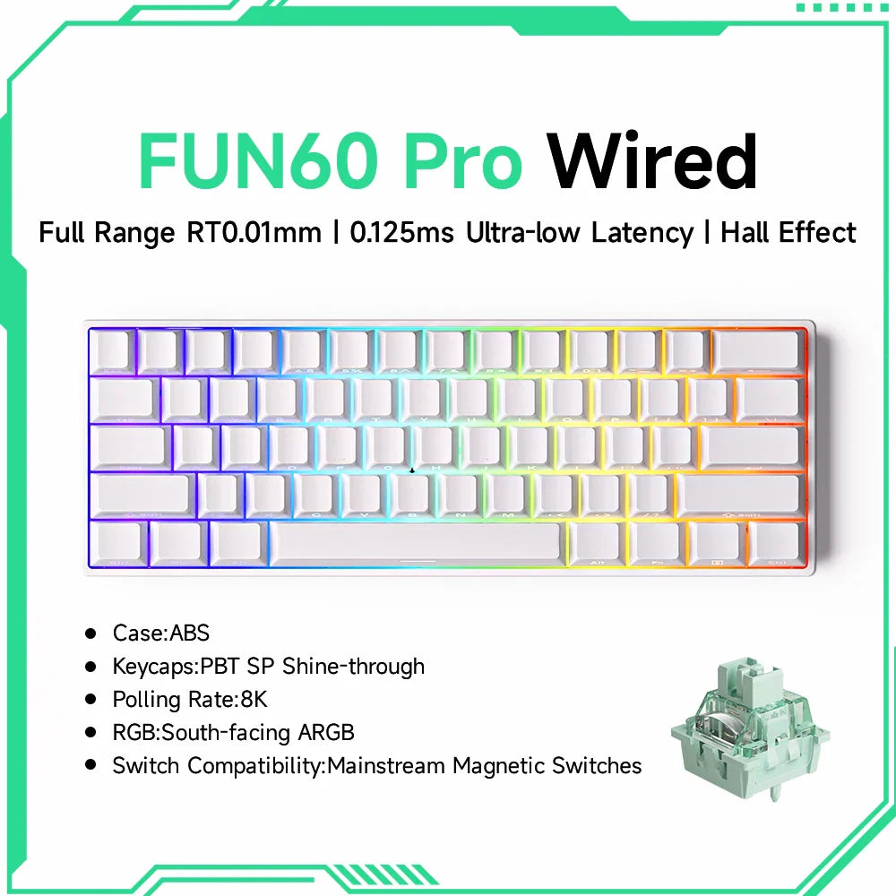 60% Magnetic Hot-Swappable Mechanical Keyboard — Tri-Mode USB-C / Bluetooth 5.0 / 2.4GHz, PBT Doubleshot Keycaps & ARGB Lighting