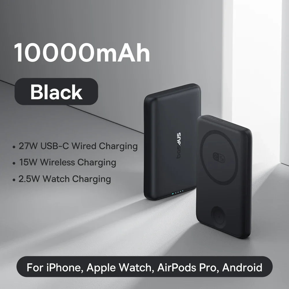 Magnetic 10,000mAh Power Bank — 27W Fast Charge & 15W Wireless Charger for iPhone, Apple Watch, AirPods, Samsung, Xiaomi