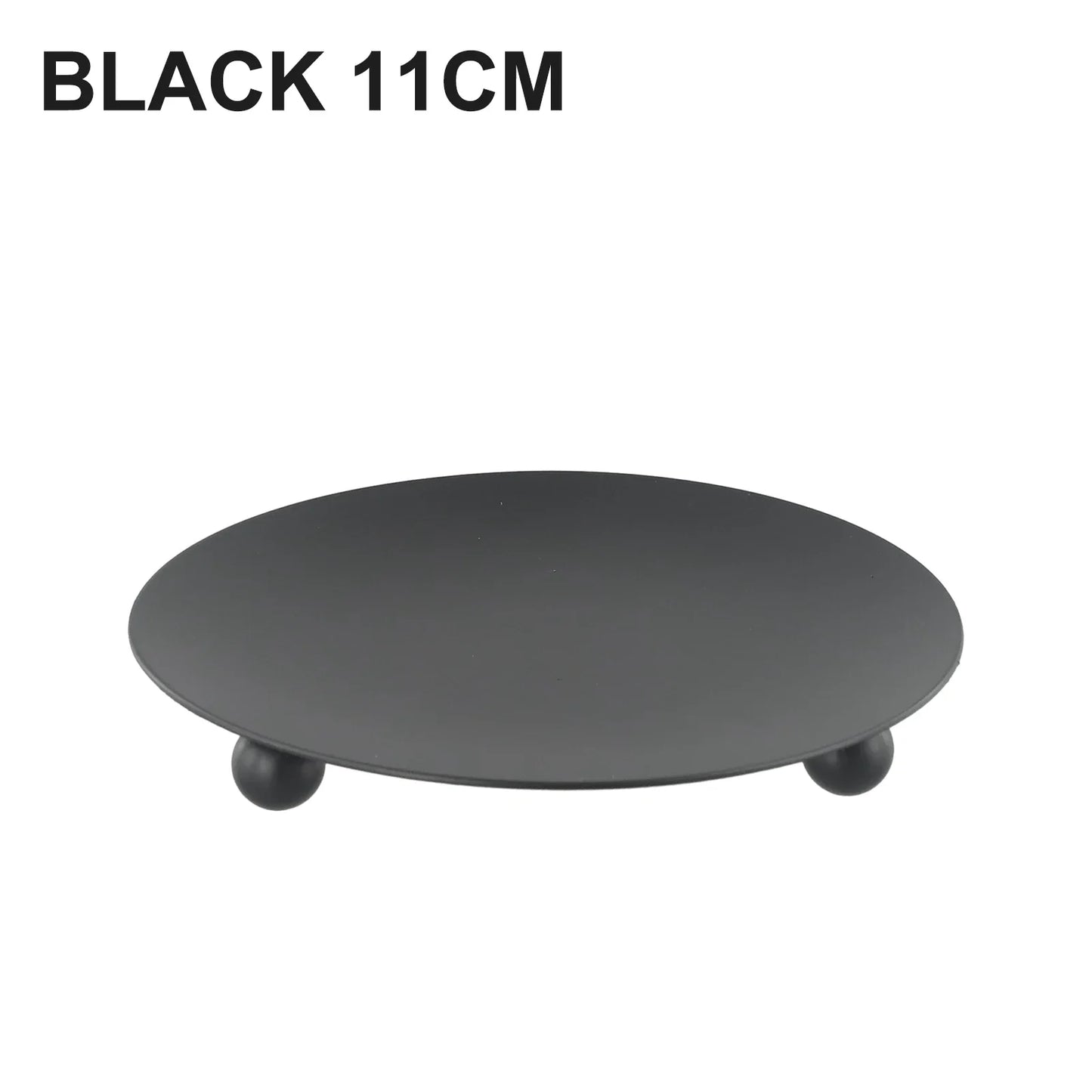 Round Iron Candle Plate Holder — Rust-Resistant Metal Pedestal for Pillar, Ball & Votive Candles, Gold or Black, Small 2.8×2.8×0.6 in (7×7×1.5 cm) & Large 4.3×4.3×0.7 in (11×11×1.7 cm)