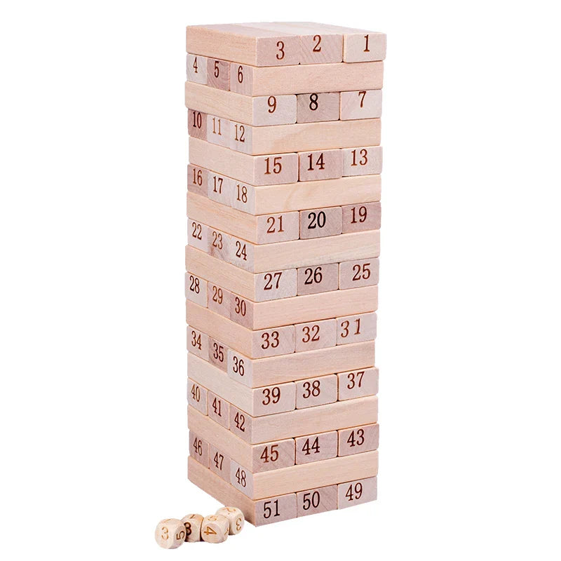 51-Piece Wooden Number & Animal Stacking Blocks Game – Domino Tower Educational Toy for Kids, Indoor & Outdoor Play
