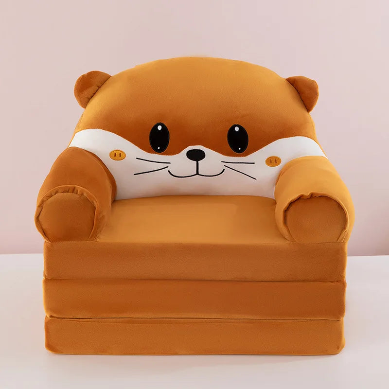 Foldable 3-Layer Plush Kids Sofa Chair Cartoon Baby Seat with Removable Cover