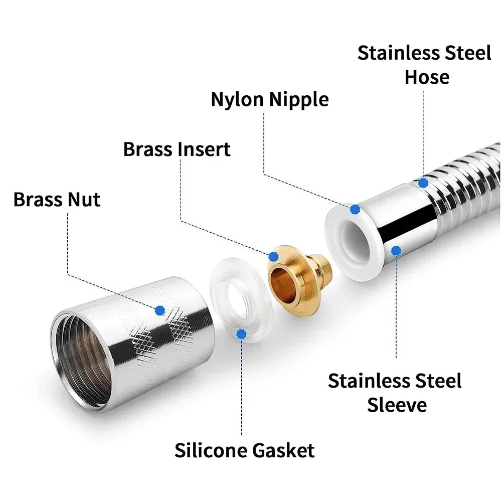 2M (6.6 ft) Stainless Steel Shower Hose Extension – Bathroom Water Pipe