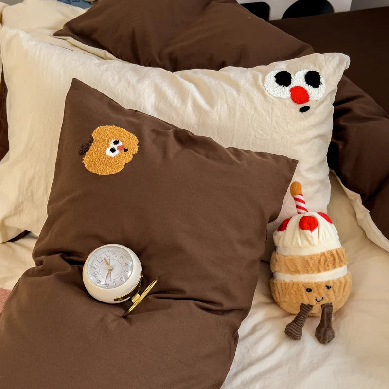 Brown Striped Bedding Set - Duvet Cover, Flat Sheet & Pillowcases (Single/Twin/Full/Queen)