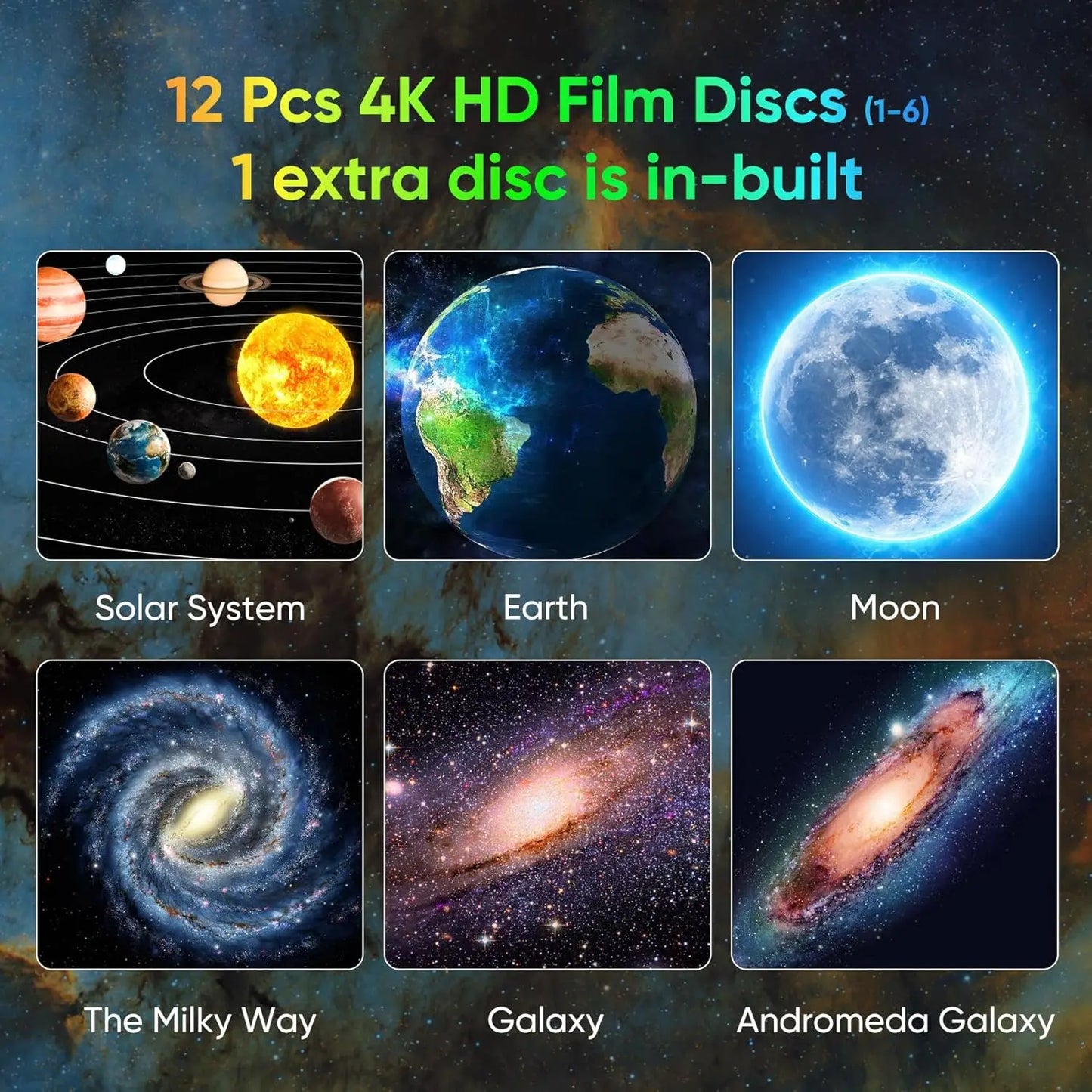 12-in-1 Galaxy Projector Night Light 360° Rotating HD Starry Sky Lamp for Bedroom, Kids & Adults, Adjustable Focus & Auto-Off Timer
