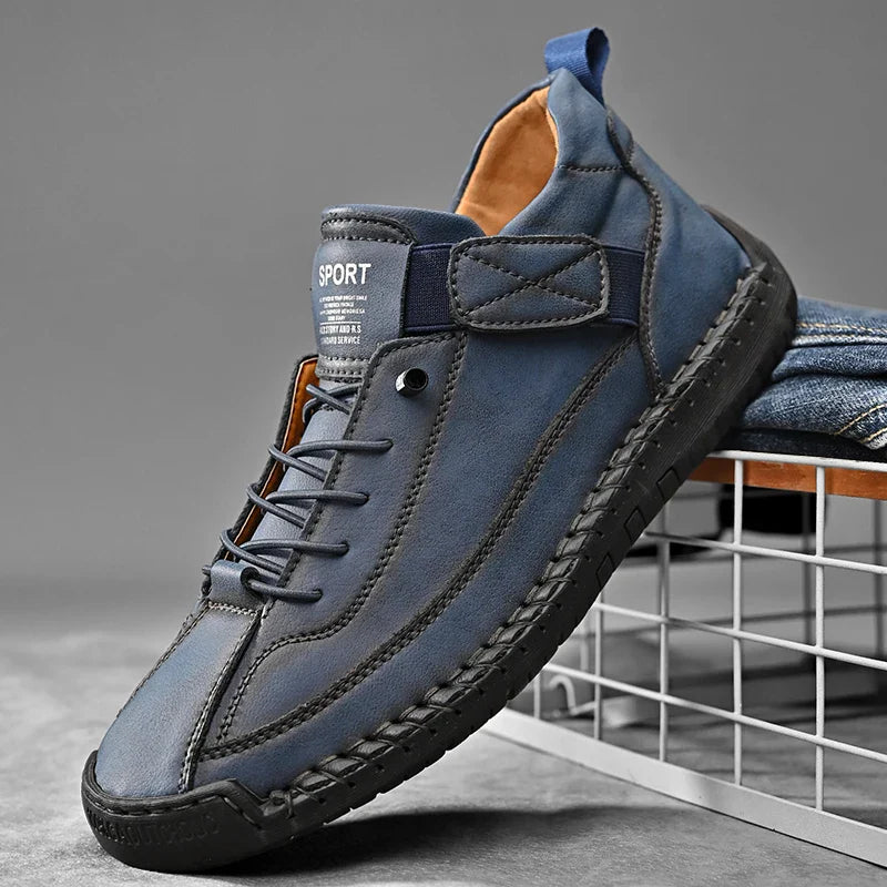 Handmade Men's PU Leather Slip-On Loafers Breathable Casual Moccasins Rubber Outsole Plus Sizes