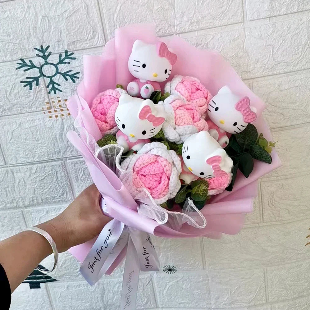 Kawaii Cat Plush Bouquet with Soap Rose Flowers — Cute Valentine's Day, Birthday & Graduation Gift