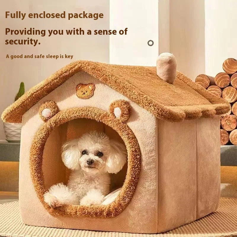 All-Season Pet House Bed Removable Washable Plush Cave for Small Dogs & Cats