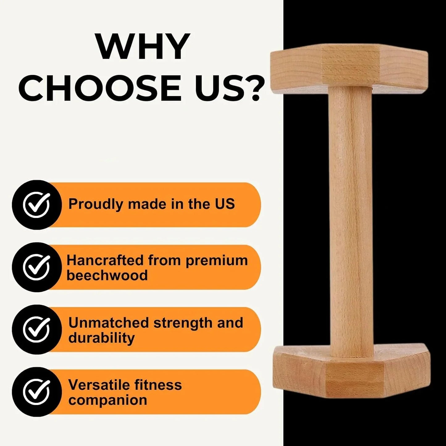 Wooden Beech Parallette Push-Up Bars 2-Pack - Anti-Slip Push-Up Stands for Strength Training & Core Workouts