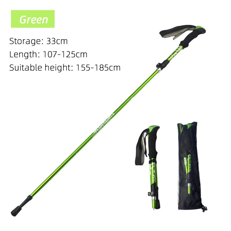 51 in (130 cm) 5-Section Foldable Telescopic Trekking Pole Carbon Steel Hiking Stick Portable Walking Cane for Camping Nordic Walking Seniors