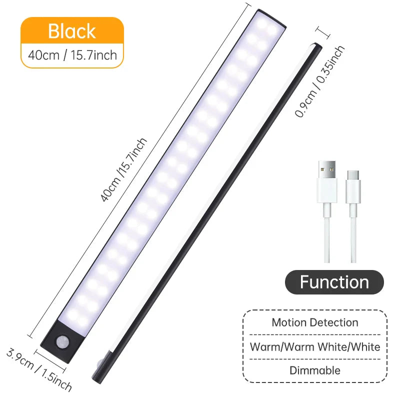 Rechargeable Motion Sensor LED Night Light — USB Wireless Cabinet & Wardrobe Light with Magnetic Mount, 3 Color Temperatures (3000K/4000K/6000K)