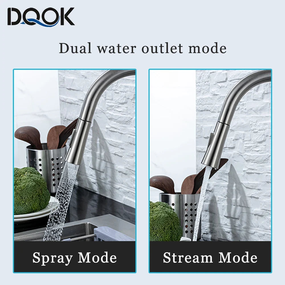 Black Pull-Out Kitchen Faucet 2-Mode Spray & Stream, Deck-Mounted Single-Handle Mixer, 304 Stainless Steel, 1/2-inch Connection