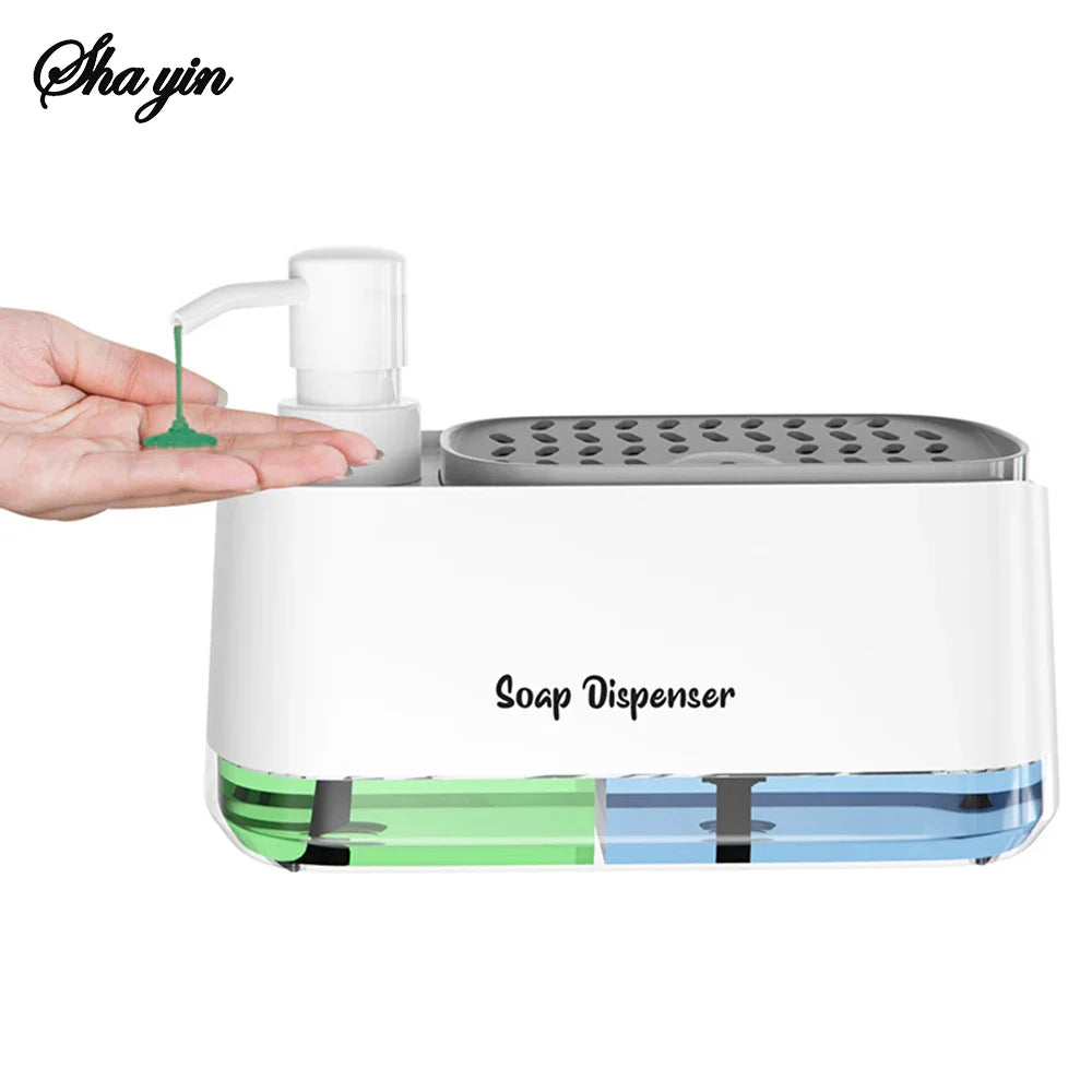 3-in-1 Soap Dispenser Set with Sponge Holder – Dual Countertop Hand & Dish Pump Organizer for Kitchen Sink