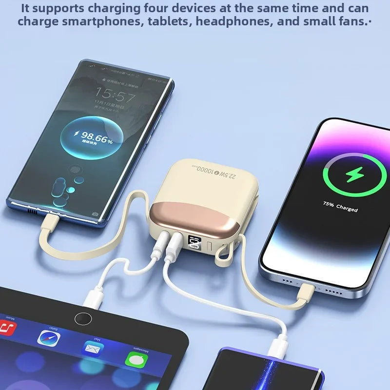 10000mAh 65W Portable Power Bank with Built-In USB-C Cable Fast Charge External Battery for iPhone Xiaomi Huawei Samsung