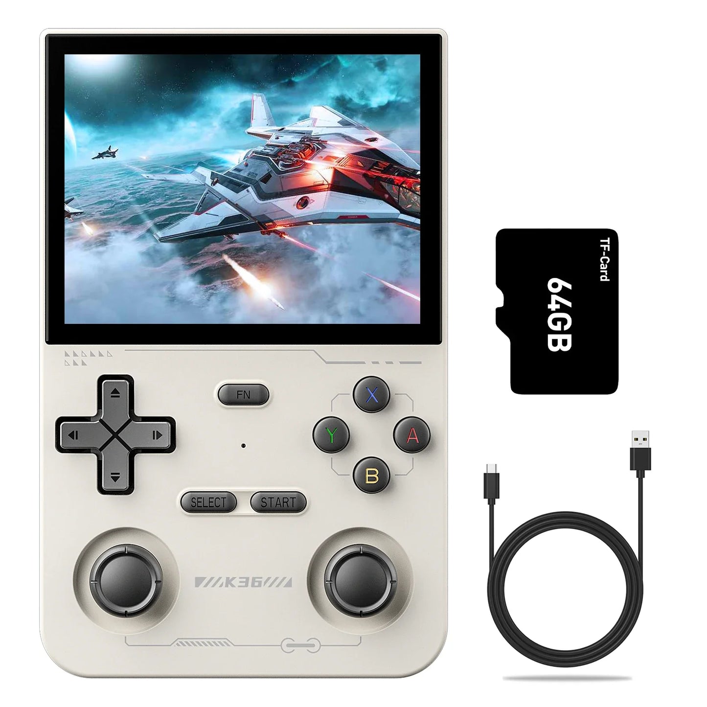 Retro Handheld Emulator Console, 16,000+ Classic Games, 3.5" IPS 500 nit (640x480), RK3326 CPU, 3500mAh, Type-C, 64GB