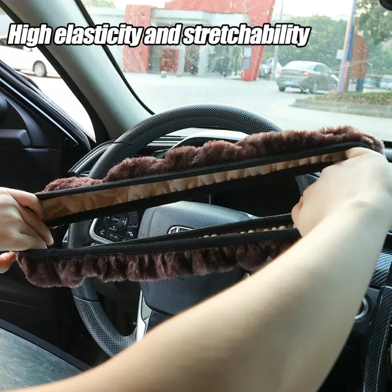 Plush Steering Wheel Cover 38 cm (15 in) Thick Winter Warm Non-Slip Soft Universal Fit for Most Cars