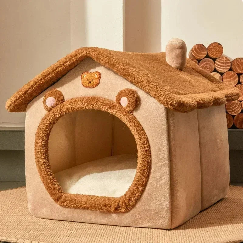 Foldable Pet House with Removable Mattress — Small / Medium / Large Cozy Dog & Cat Bed Winter Kennel
