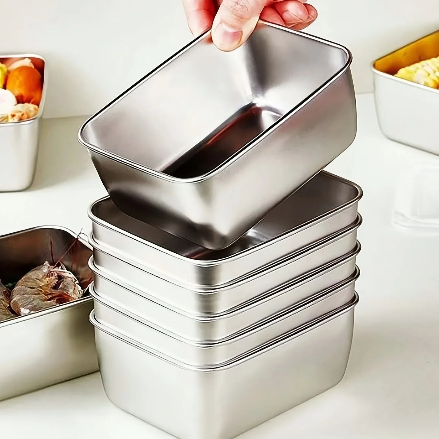 6-Piece Stainless Steel Food Storage Containers Set - Leakproof Stackable Reusable Meal Prep Containers for Camping, Picnics & School