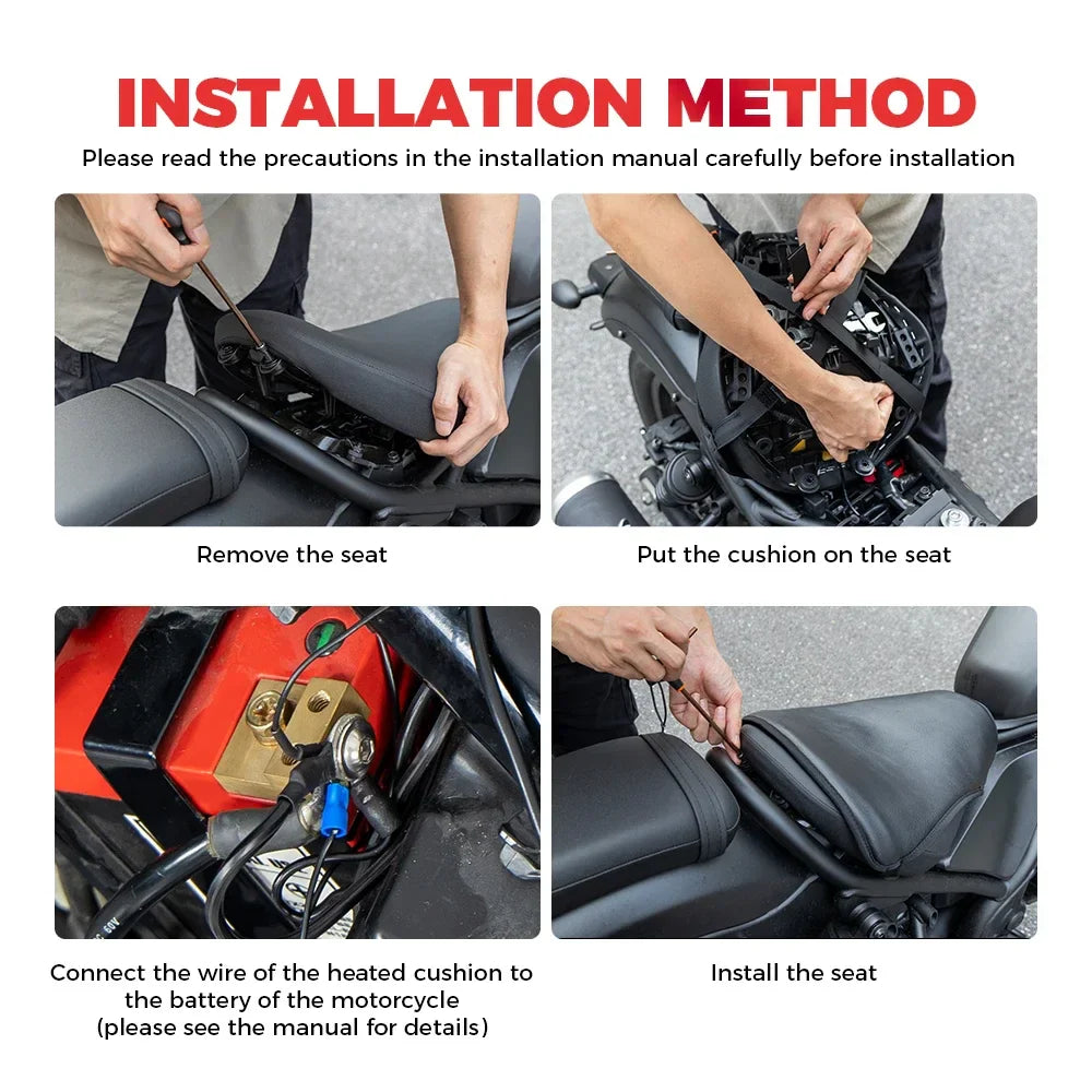 12V Universal Heated Motorcycle Seat Cushion - Waterproof Electric Heating Pad Mat 335x360mm (13.2x14.2in) with 3 Heat Settings
