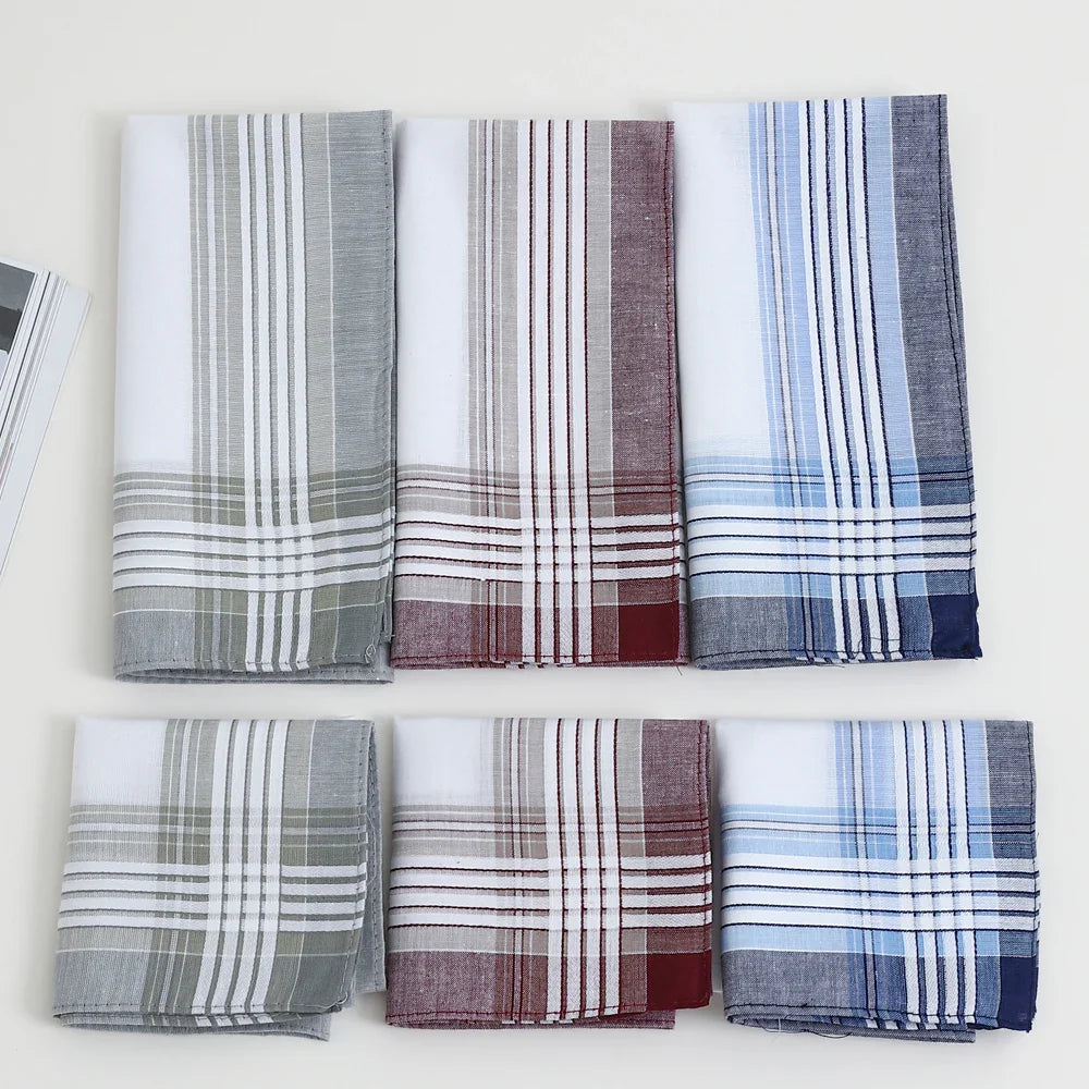 6-Pack Men's Yarn-Dyed Cotton Plaid Handkerchiefs – 43 x 43 cm (17 x 17 in) Pocket Squares for Wedding Favors, Groom Gifts & Sweat-Wiping