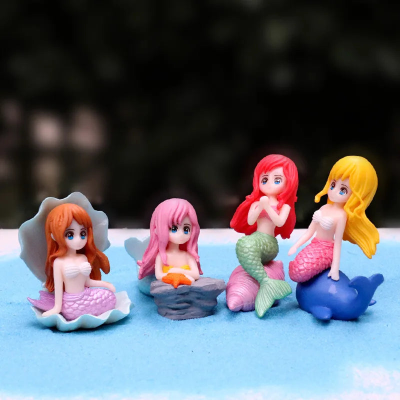 Little Mermaid Resin Figurine - Mini Aquarium Ornament, Cake Topper & Desk Decor