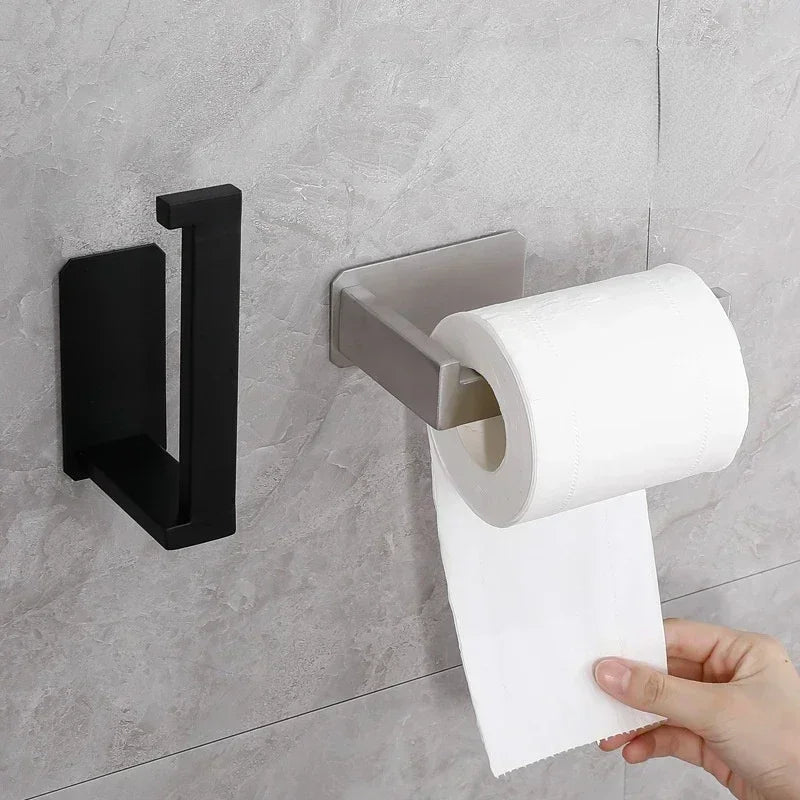 Self-Adhesive Stainless Steel Toilet Paper Holder Matte Black – No-Drill Wall Mount