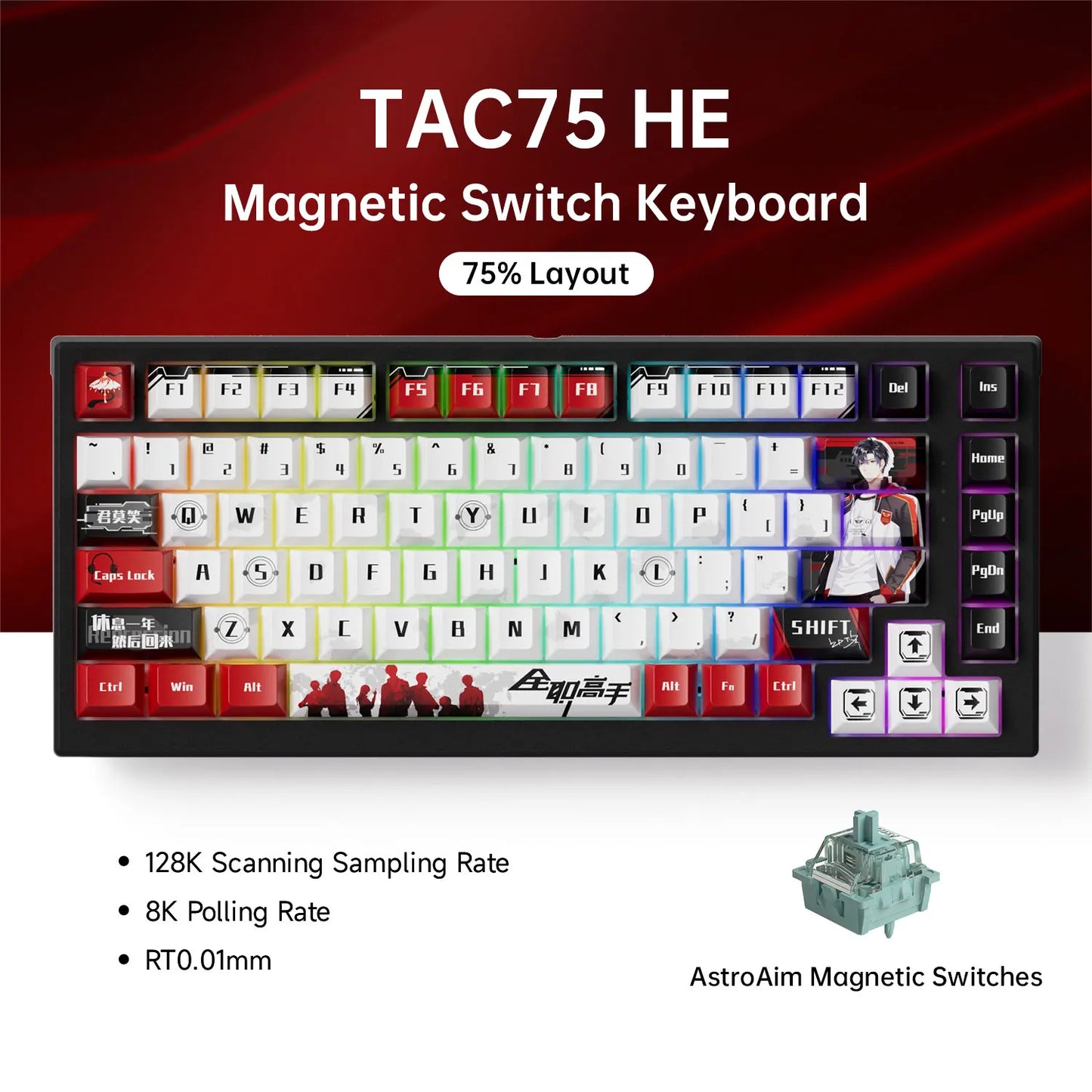 75% Magnetic-Switch Mechanical Gaming Keyboard, 83-Key Hot-Swap Wired - 8K Polling, 0.005mm Rapid Trigger, ARGB