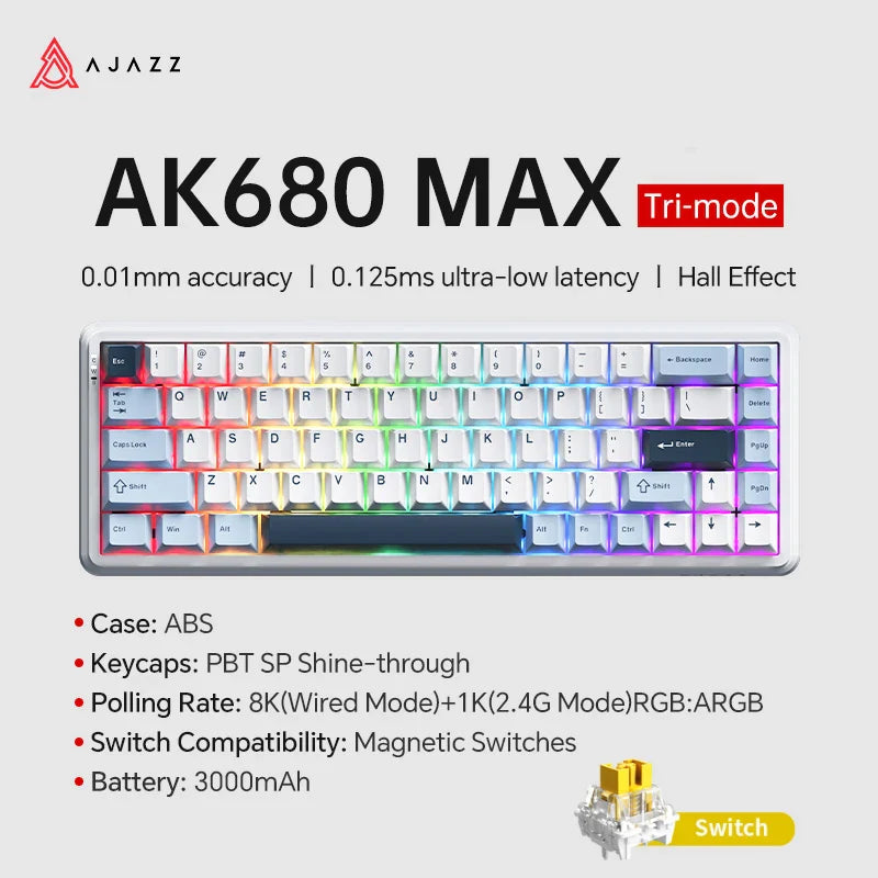 68-Key Hot-Swappable Mechanical Bluetooth & USB Compact Gaming Keyboard with RGB Backlight
