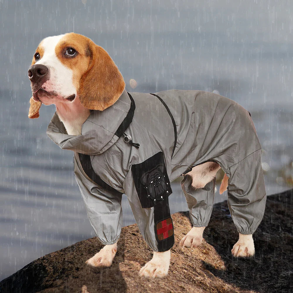 Reflective Waterproof Dog Raincoat with Hood – Sunscreen Pet Jacket for Medium to 5XL Dogs (Back 11.8–28.7 in / 30–73 cm)