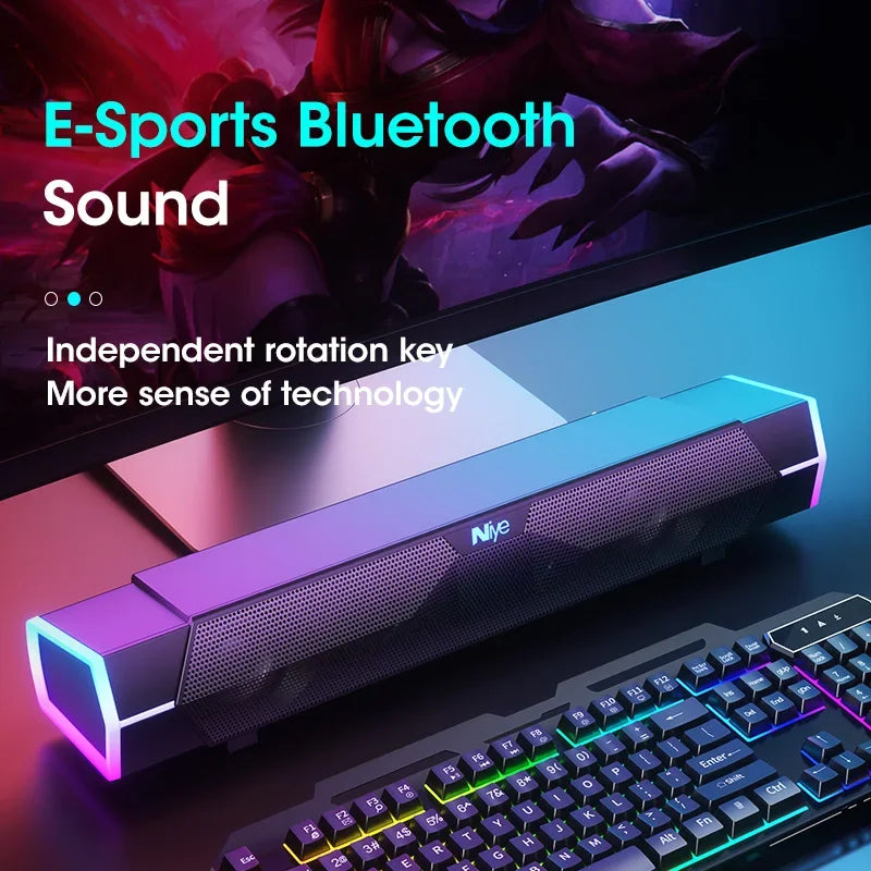 4D Bluetooth Soundbar for Laptop & PC — USB-Powered 2.0 Stereo Surround with RGB Lights & Built-in Mic