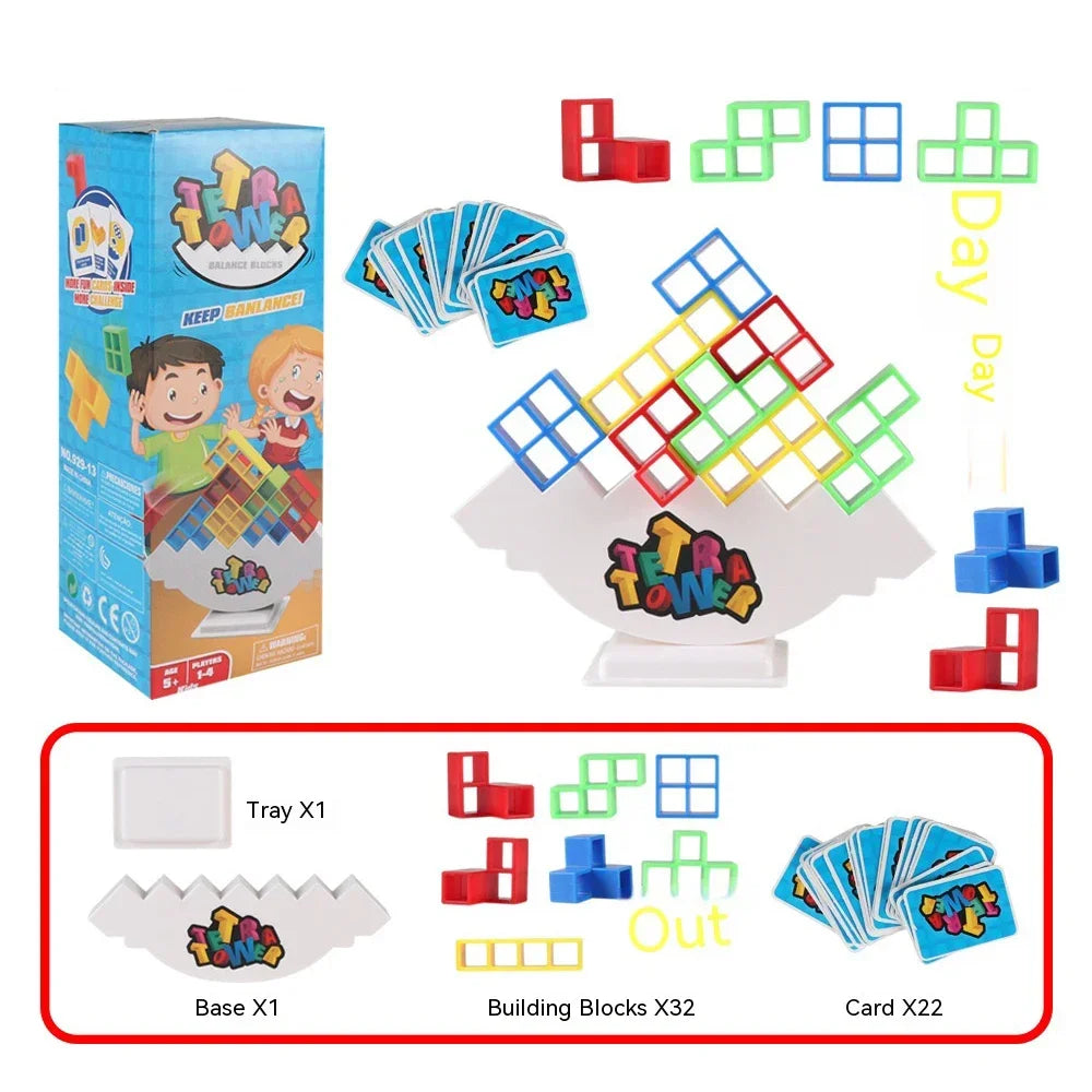 Tetra Tower Balance Stacking Game - Family & Party Building Puzzle for Kids and Adults