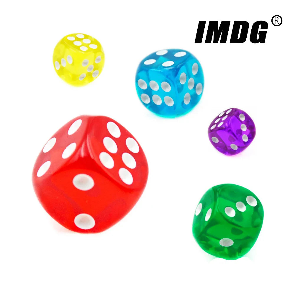 10-Pack 14mm (0.55 in) Transparent Acrylic Dice Rounded Corner Multi-Color Game Dice