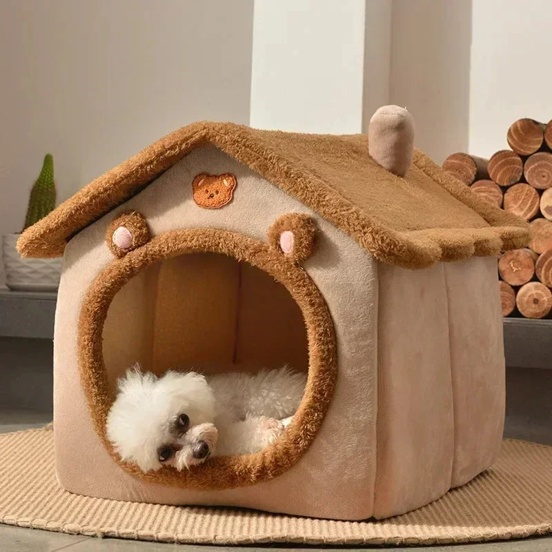 Foldable Pet House with Removable Mattress — Small / Medium / Large Cozy Dog & Cat Bed Winter Kennel