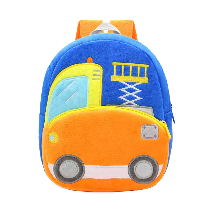Excavator Plush Toddler Backpack for Ages 1-3, Cartoon Engineering Kids School Bag
