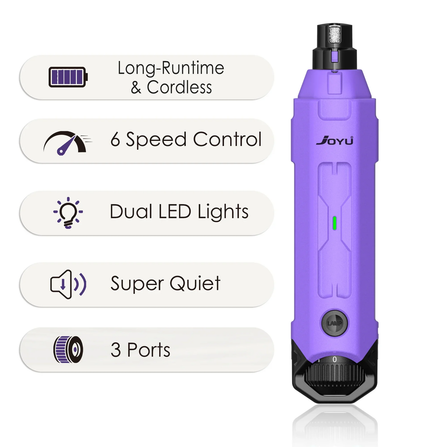 6-Speed Rechargeable Dog Nail Grinder Quiet Electric Pet Nail Trimmer for Painless Paw Grooming