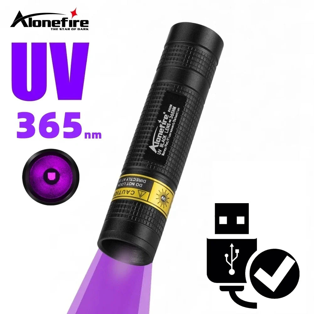 365nm Mini UV LED Blacklight Flashlight USB Rechargeable 3W – Portable UV Lamp for Nail Curing, Pet Stain & Scorpion Detection