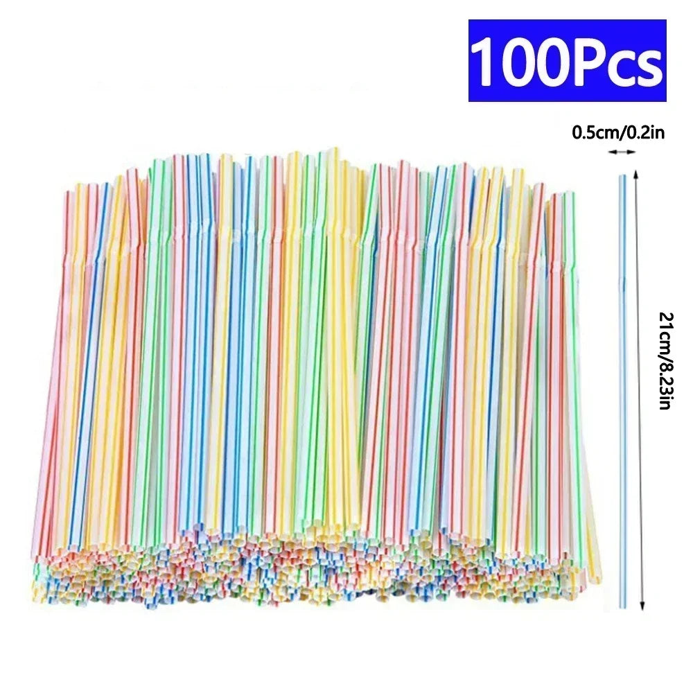 Multicolor Flexible Plastic Drinking Straws — Reusable Cocktail & Boba Straws 8.3 in (21 cm) x 0.2 in (5 mm) — Packs 50–6000 for Parties & Weddings