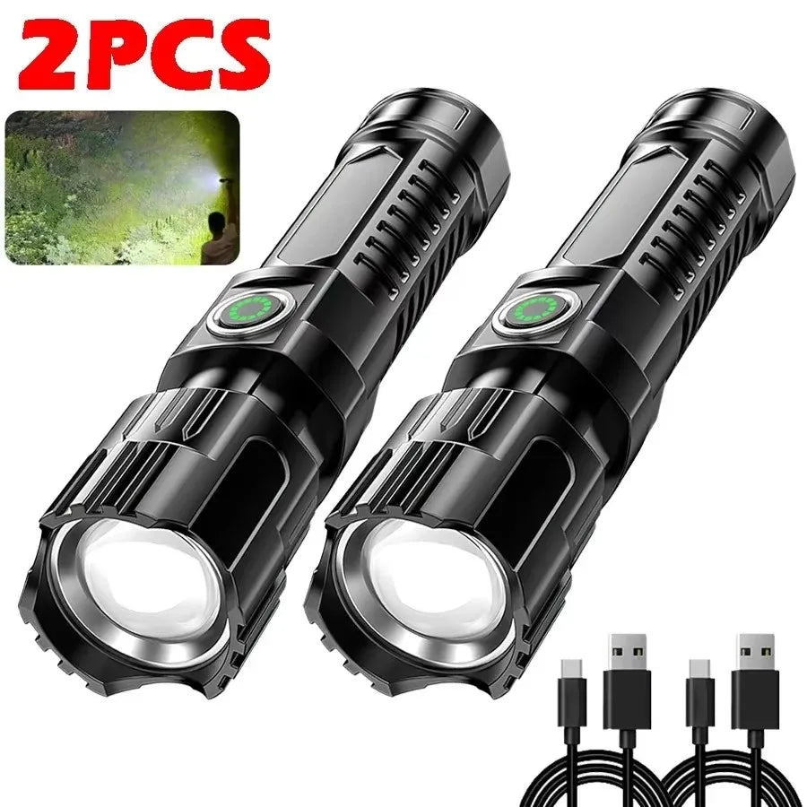 Tactical LED Flashlight 1600LM USB-C Rechargeable Zoom Waterproof Torch for Camping, Fishing & Emergency