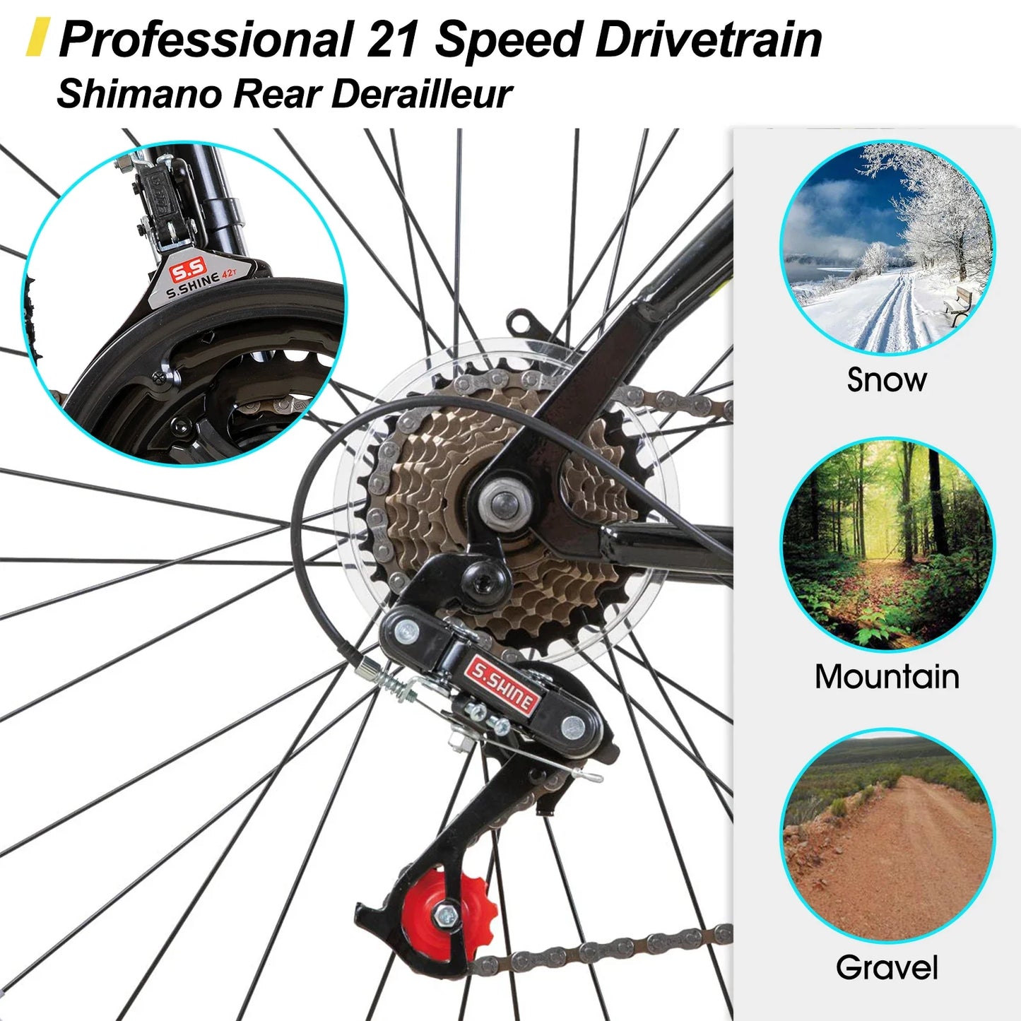 Unisex 24-inch & 26-inch Mountain Bike, 21-Speed, Chromoly Steel Frame, Dual V-Brake