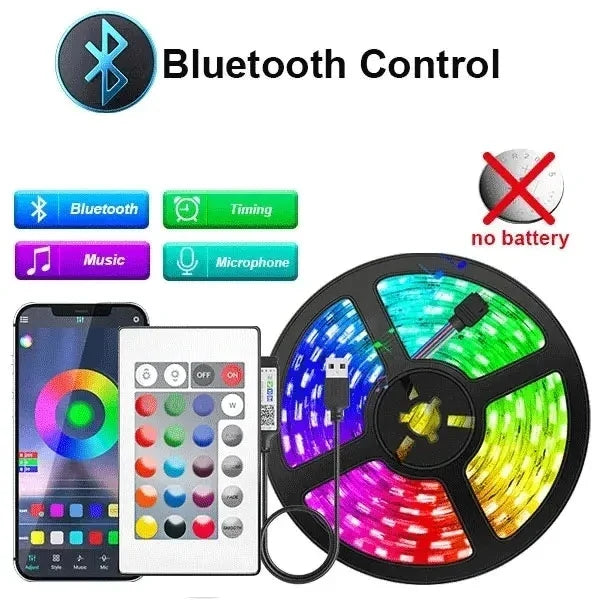 USB 5V 5050 SMD RGB LED Strip Light - Bluetooth & WiFi App with Remote, Backlight Tape (1m–30m / 3.3–98.4 ft)
