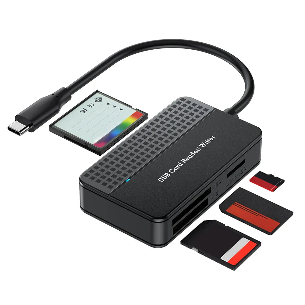 USB 3.0 Type-C 4-in-1 Card Reader — SD / TF (microSD) / CF (CompactFlash) / MS, 5Gbps, 20cm (7.9in) Cable