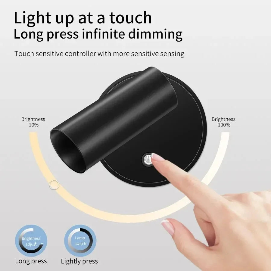 3-Color LED Magnetic Wall Light Dimmable USB-C Rechargeable Touch Reading Lamp for Bedside & Study