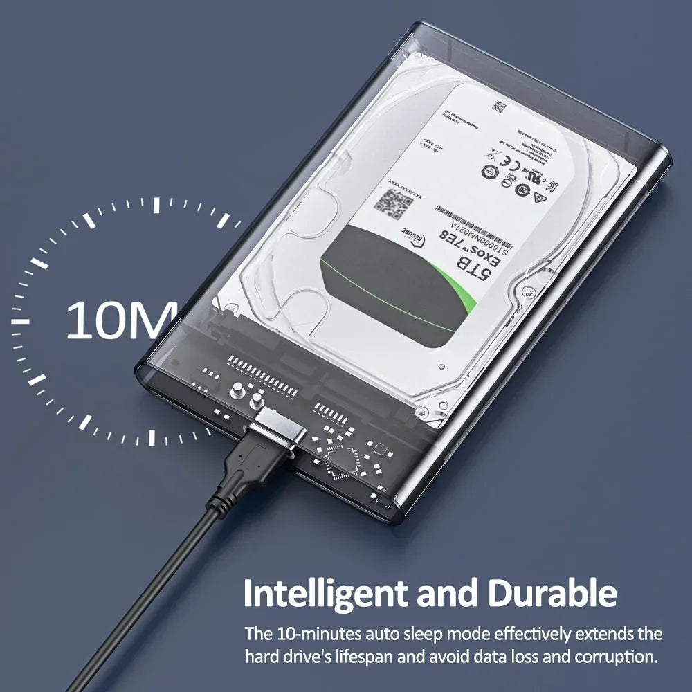 2.5-Inch Transparent USB 3.0 SATA HDD/SSD Enclosure, 5 Gbps UASP, Tool-Free Plug-and-Play
