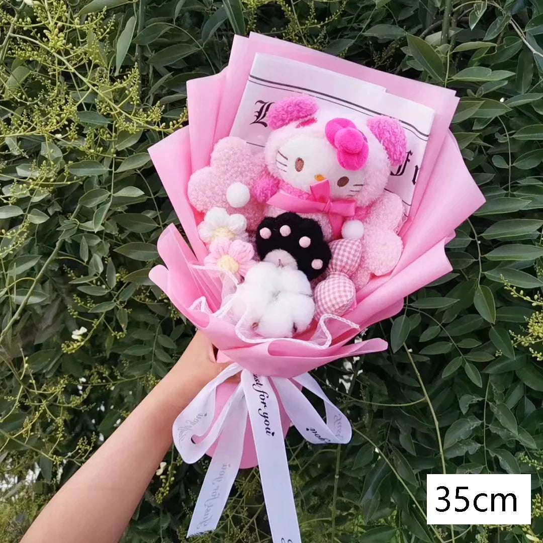 Kawaii Cat Plush Bouquet with Soap Rose Flowers — Cute Valentine's Day, Birthday & Graduation Gift