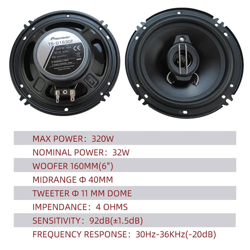 Pair 6-Inch (160mm) 3-Way Coaxial Car Speakers — 320W Peak Each, Full-Range HiFi Universal Fit